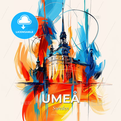 Vibrant Umeå, Sweden - A Painting Of A Building With Colorful Paint - Square format print template
