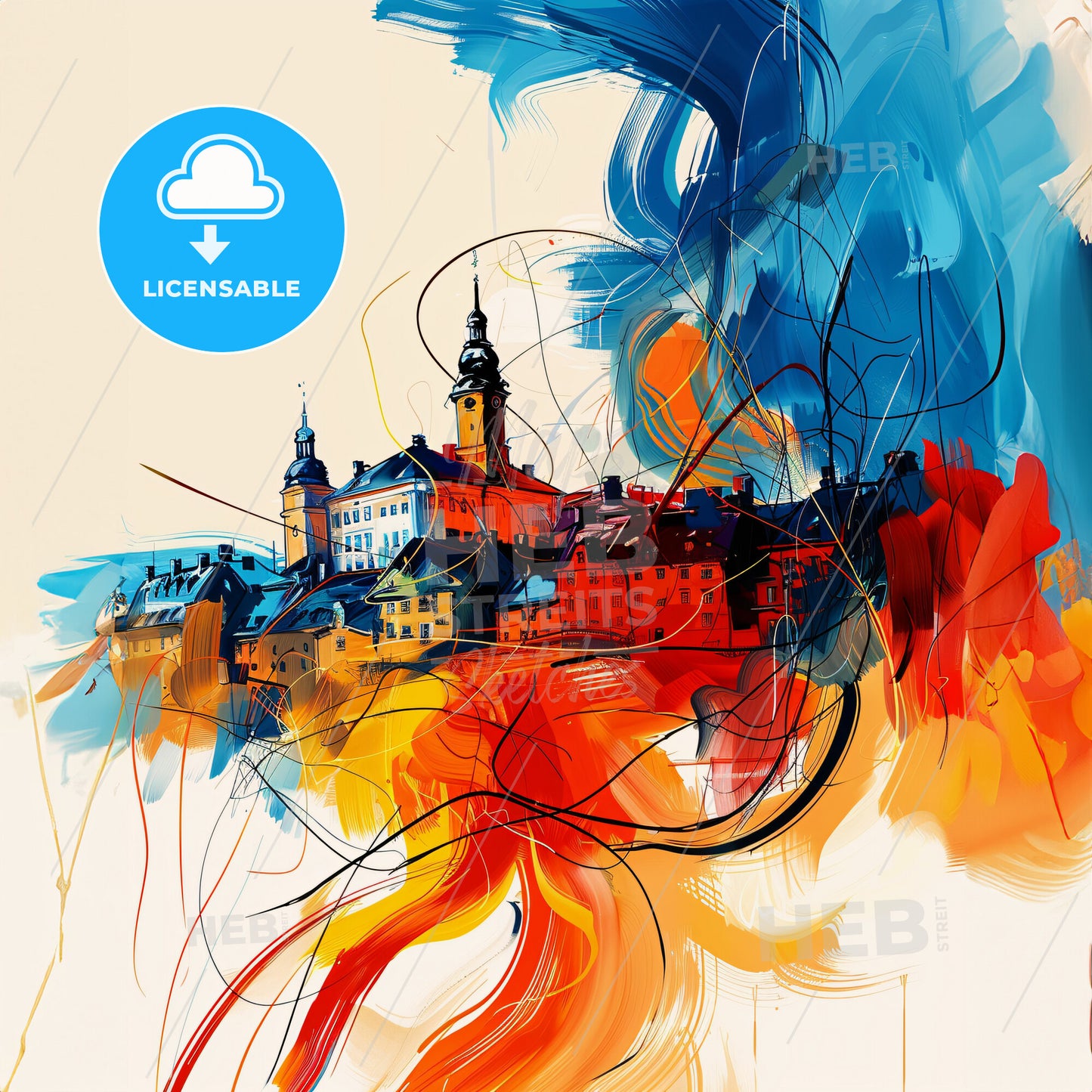 Vibrant Umeå, Sweden - A Painting Of A Town