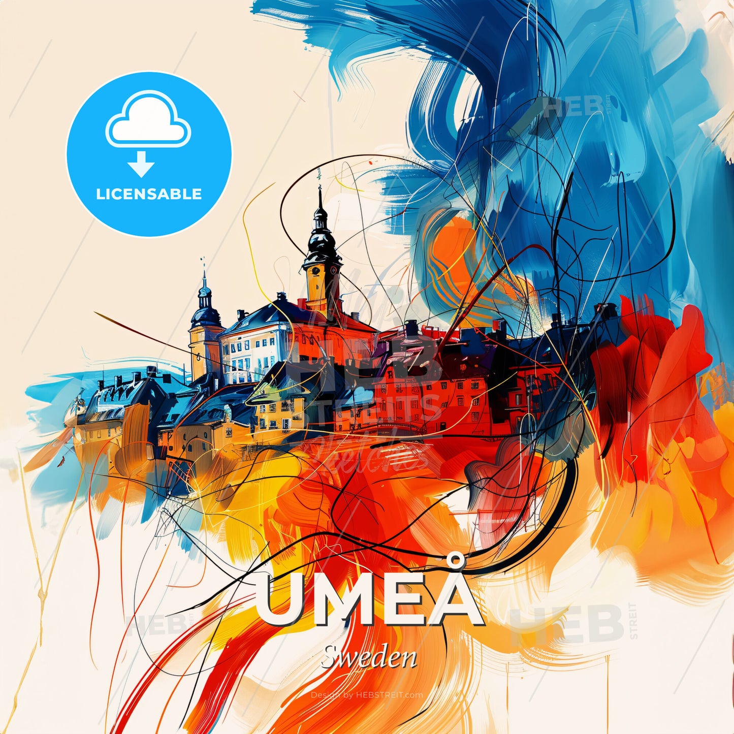 Vibrant Umeå, Sweden - A Painting Of A Town - Square format print template