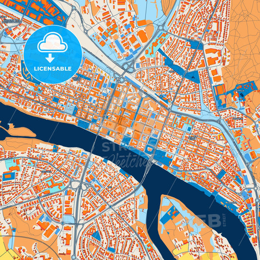 Colorful Umeå Street Map with Labels and Buildings