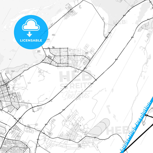 Umm al-Quwain  , United Arab Emirates light map with streetnames, citynames and districts