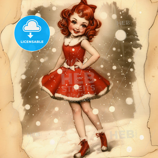 A Cartoon Of A Girl In A Red Dress