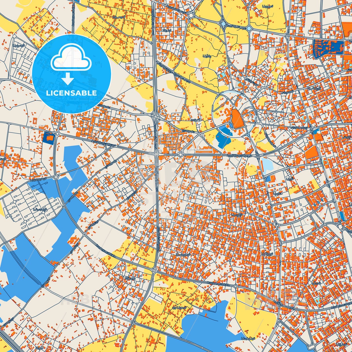 Colorful Unaizah Street Map with Labels and Buildings
