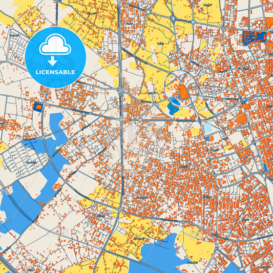 Colorful Unaizah Street Map with Labels and Buildings
