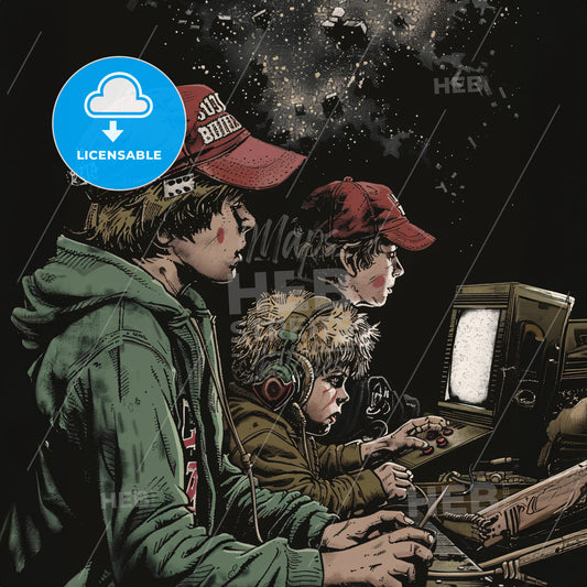 A Group Of People Sitting At A Computer