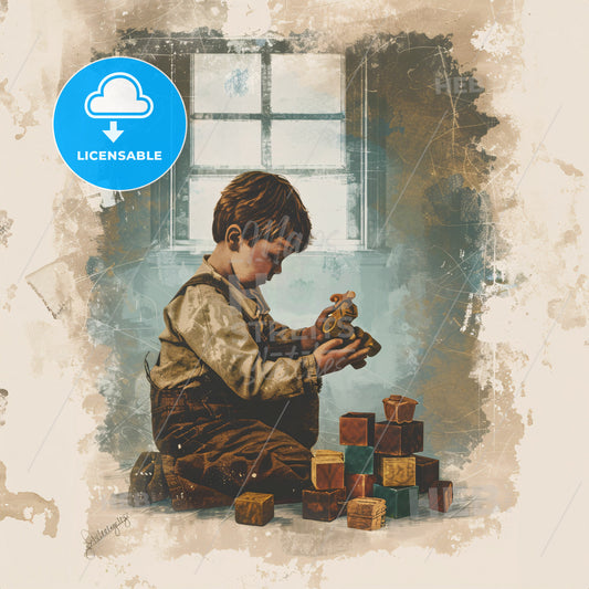 A Child Playing With Blocks