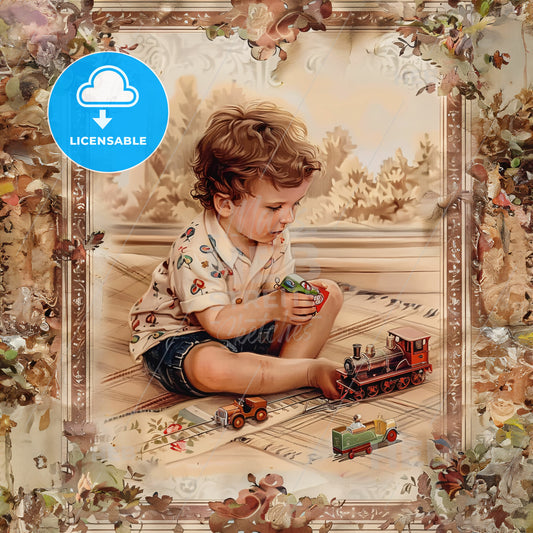 A Child Playing With Toy Train