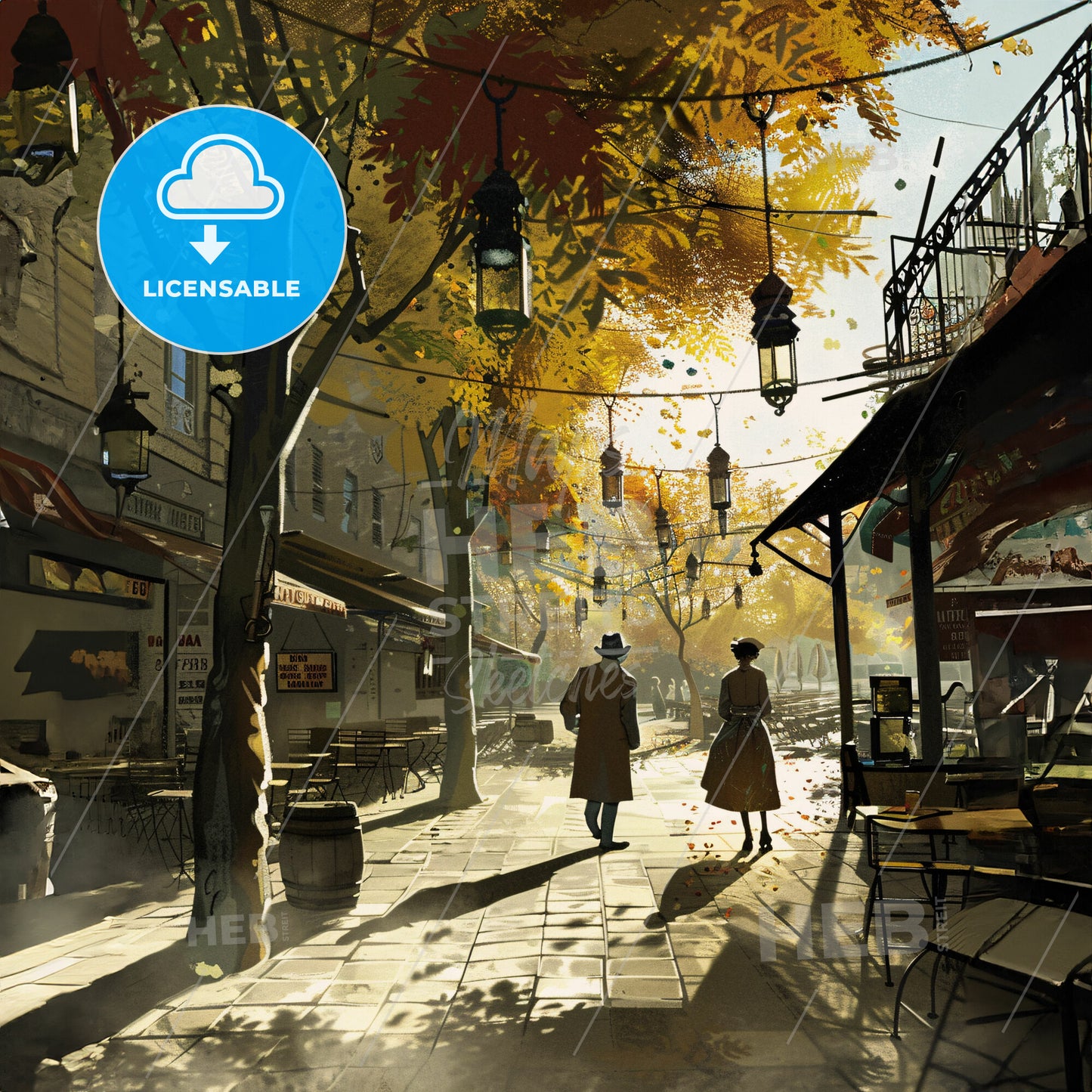 A Man And Woman Walking Down A Sidewalk