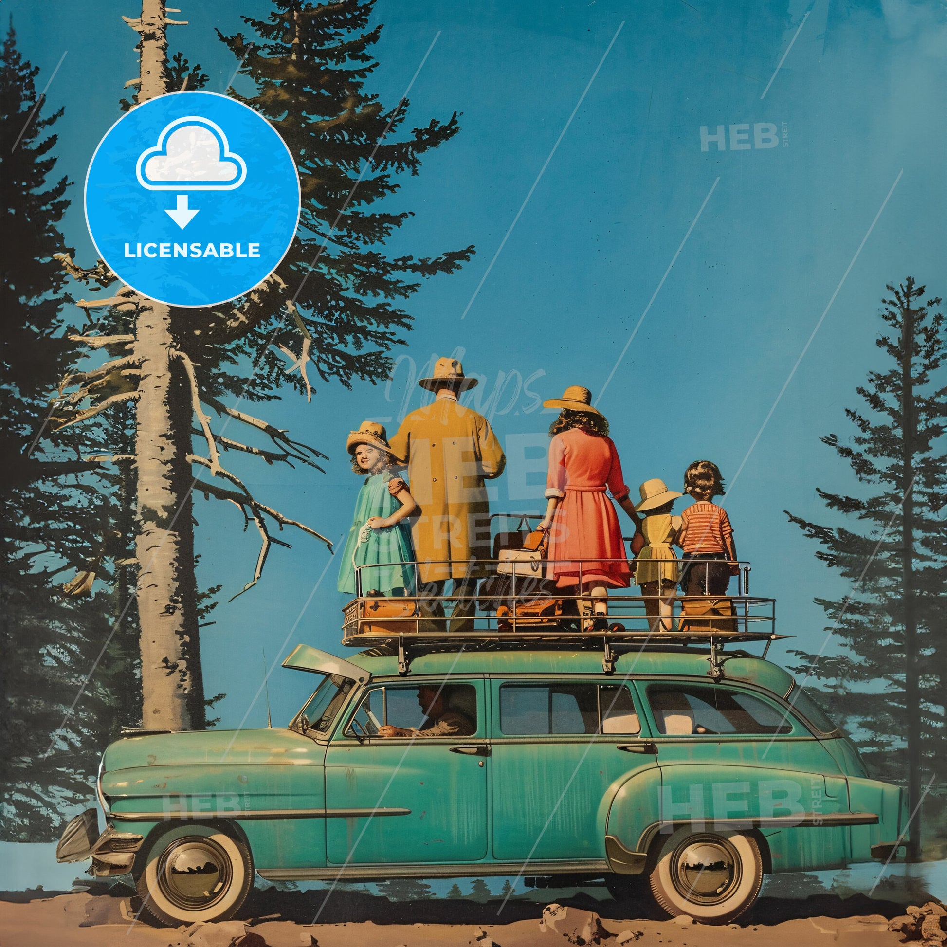 A Family On Top Of A Car