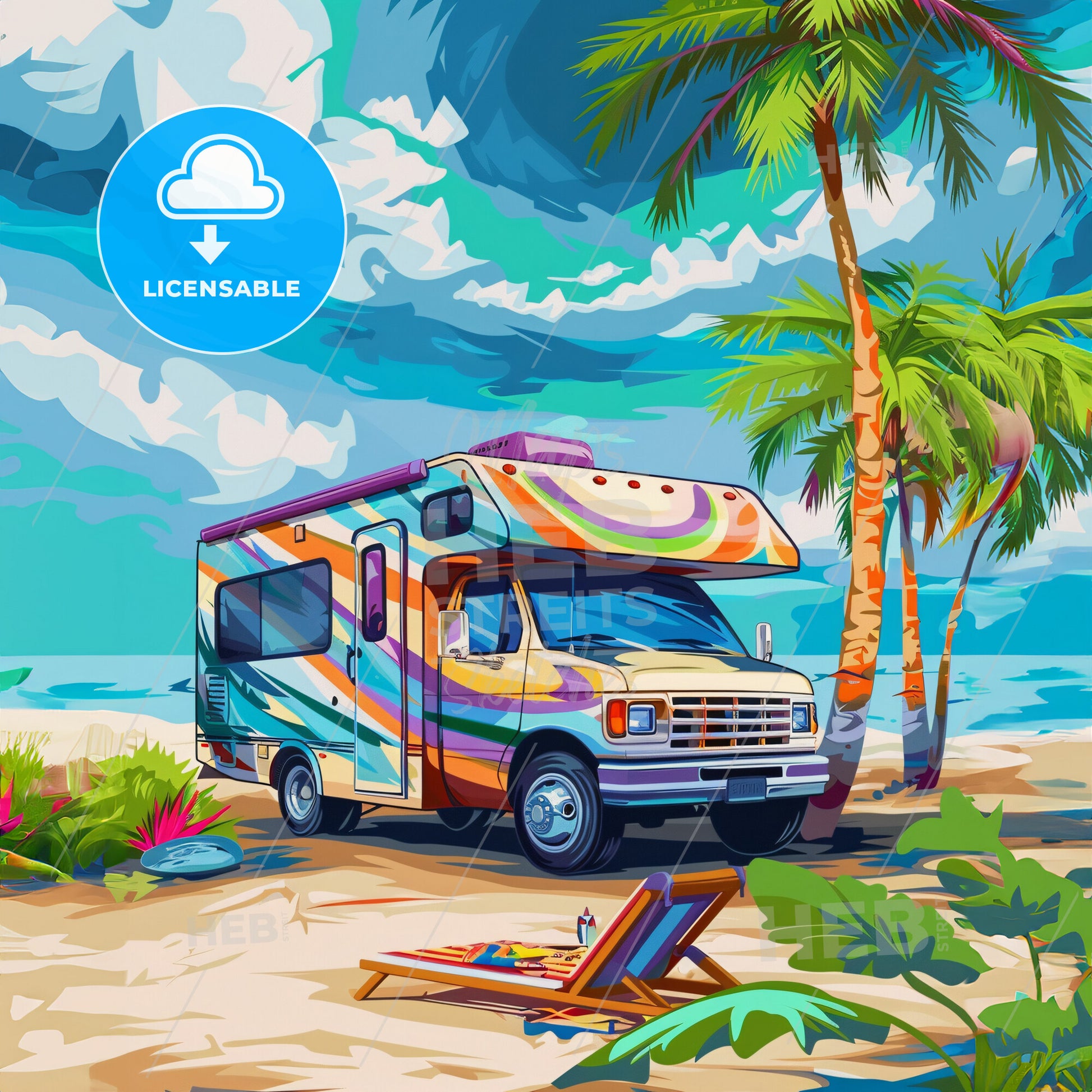 A Colorful Rv On A Beach