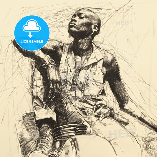 A Drawing Of A Man Sitting On A Motorcycle