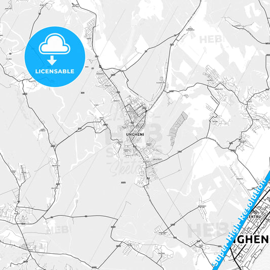 Ungheni, Moldova light map with streetnames, citynames and districts