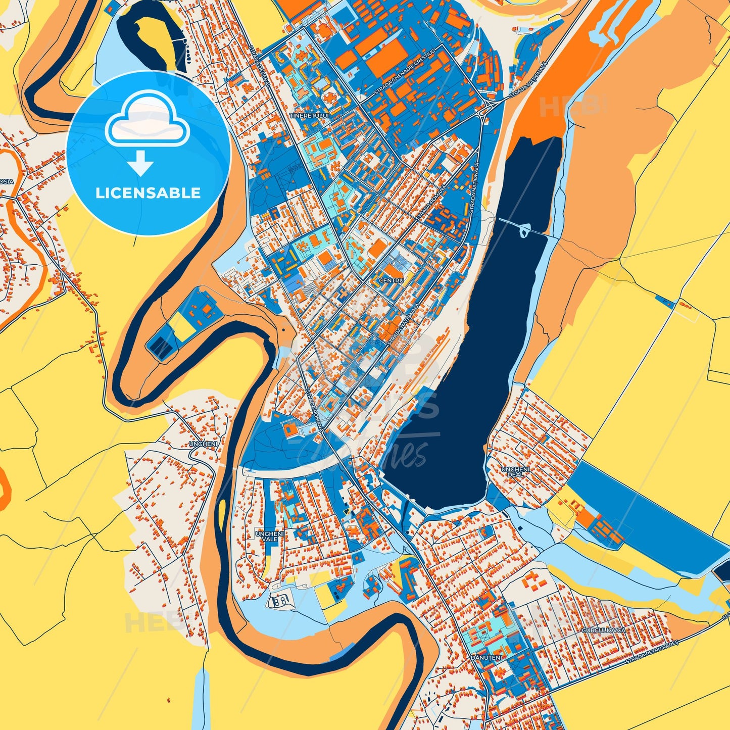 Colorful Ungheni Street Map with Labels and Buildings