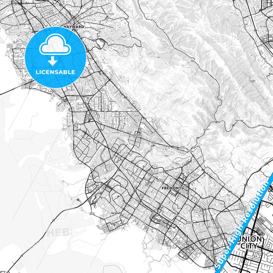 Union City, California light map with streetnames, citynames and districts