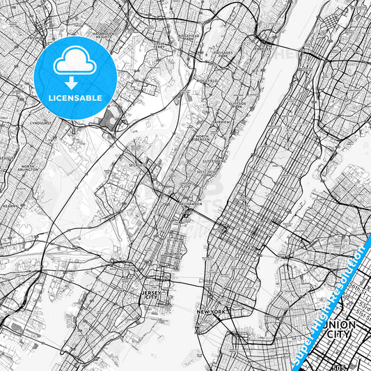 Union City, New Jersey light map with streetnames, citynames and districts