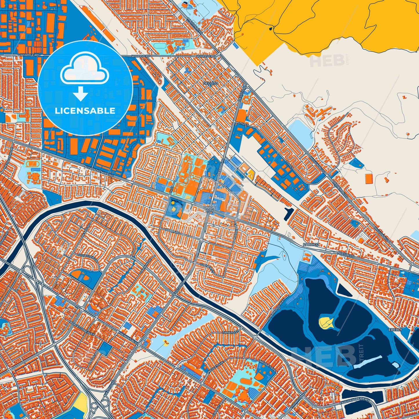 Colorful Union City Street Map with Labels and Buildings