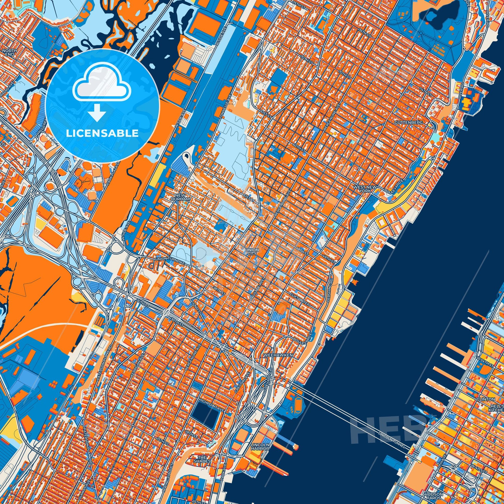 Colorful Union City Street Map with Labels and Buildings