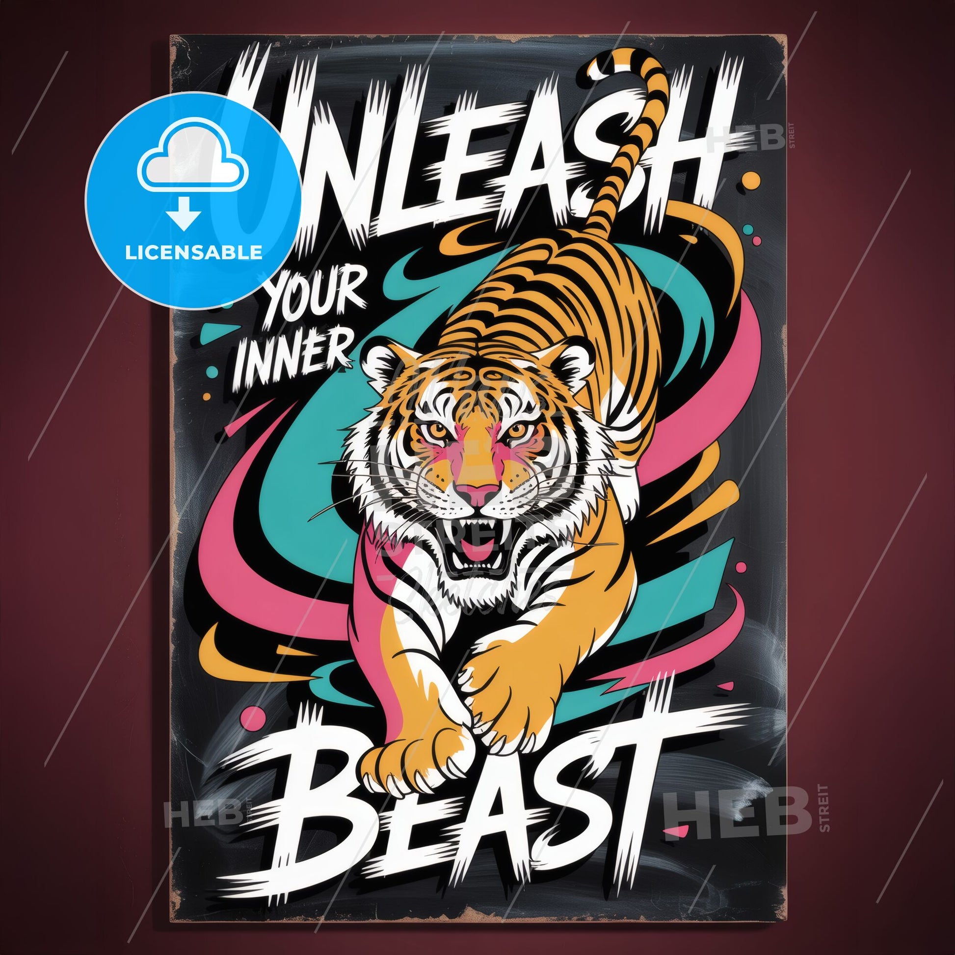 Unleash Your Inner Beast: A Vibrant Tiger Graphic for Motivation and Inspiration.