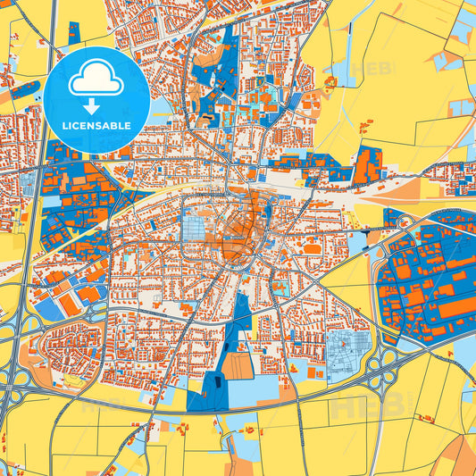 Colorful Unna Street Map with Labels and Buildings