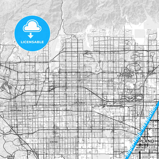 Upland, California light map with streetnames, citynames and districts