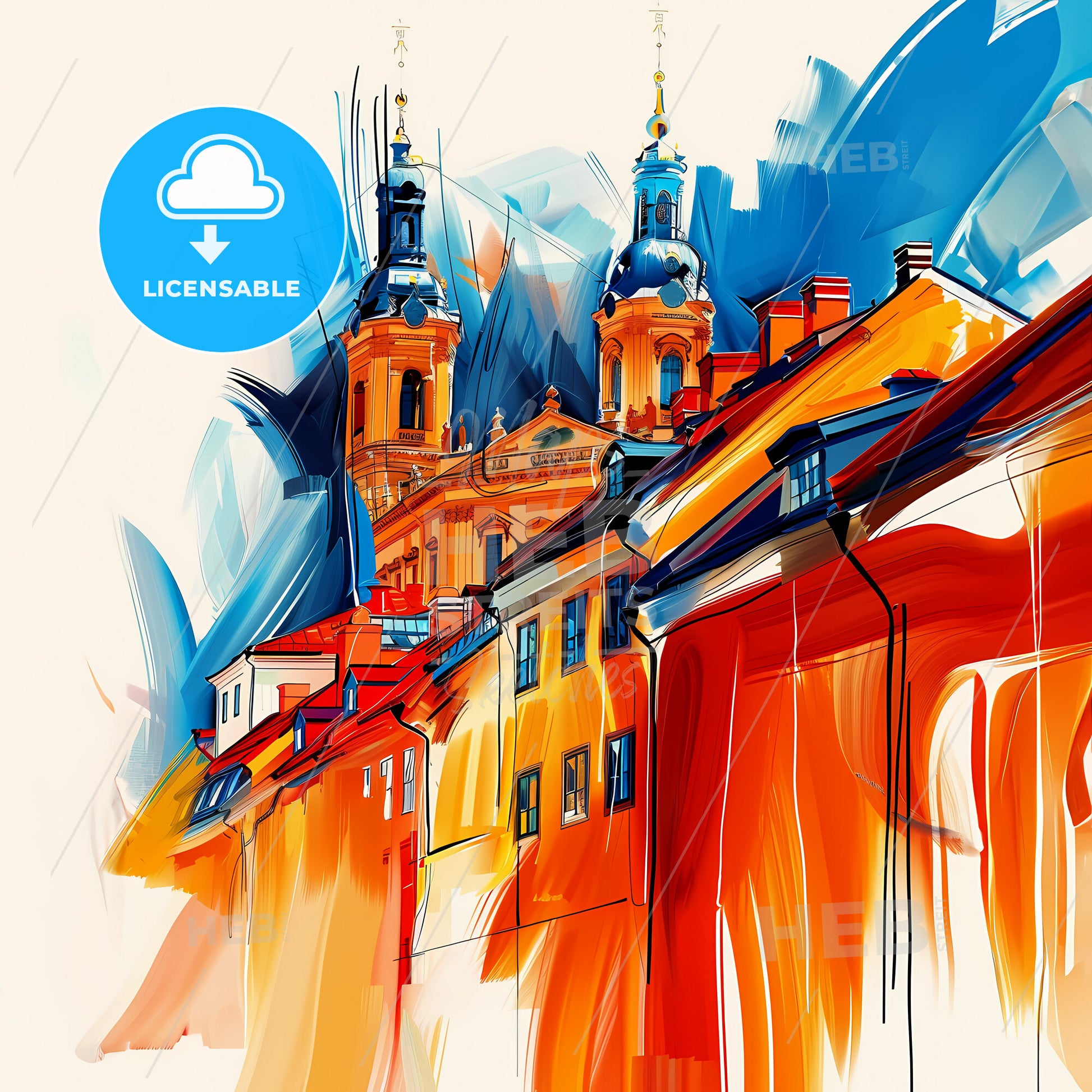 Vibrant Uppföller Väsby, Sweden - A Painting Of A Building With Towers