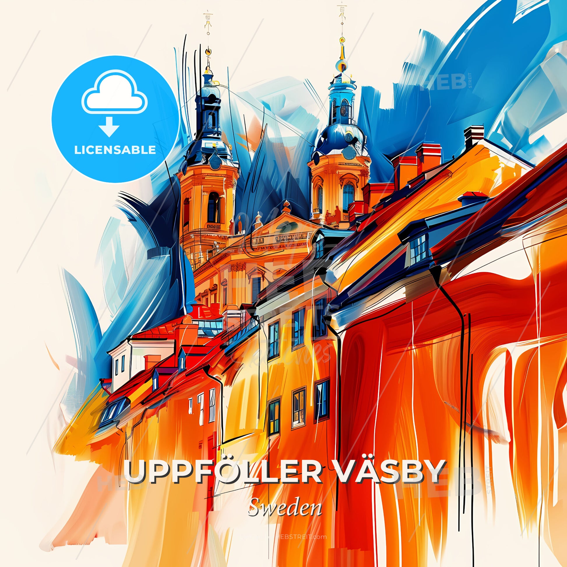 Vibrant Uppföller Väsby, Sweden - A Painting Of A Building With Towers - Square format print template