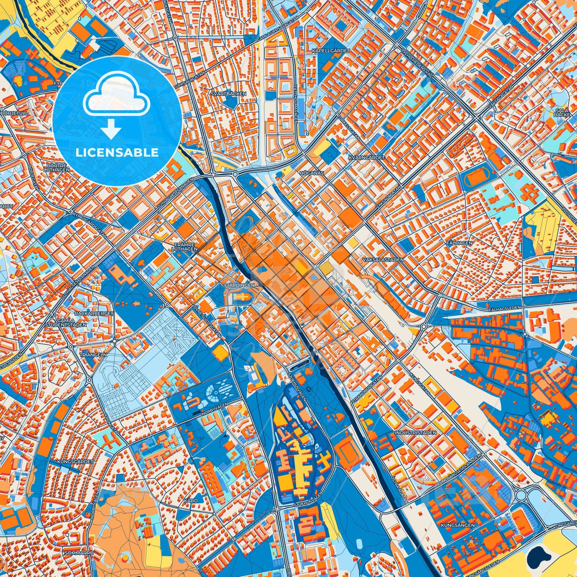 Colorful Uppsala Street Map with Labels and Buildings