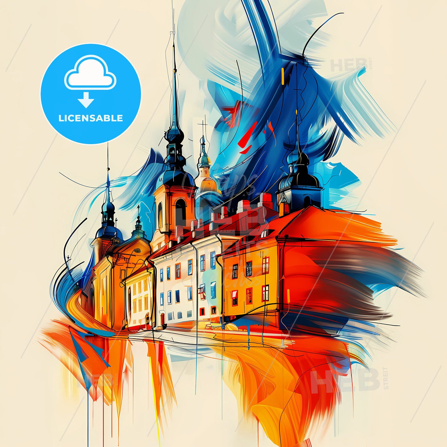 Vibrant Uppsala, Sweden - A Colorful Painting Of Buildings