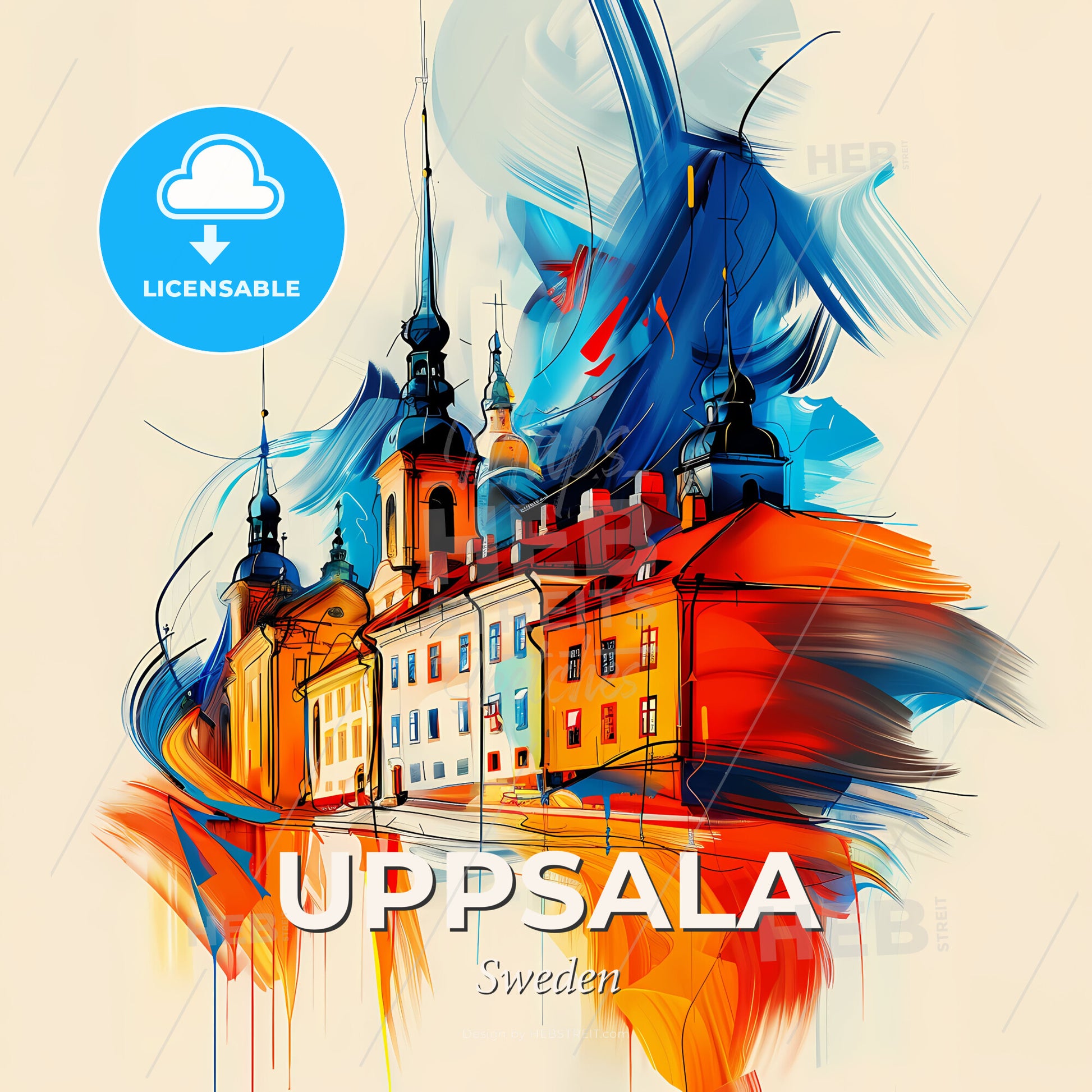 Vibrant Uppsala, Sweden - A Colorful Painting Of Buildings - Square format print template