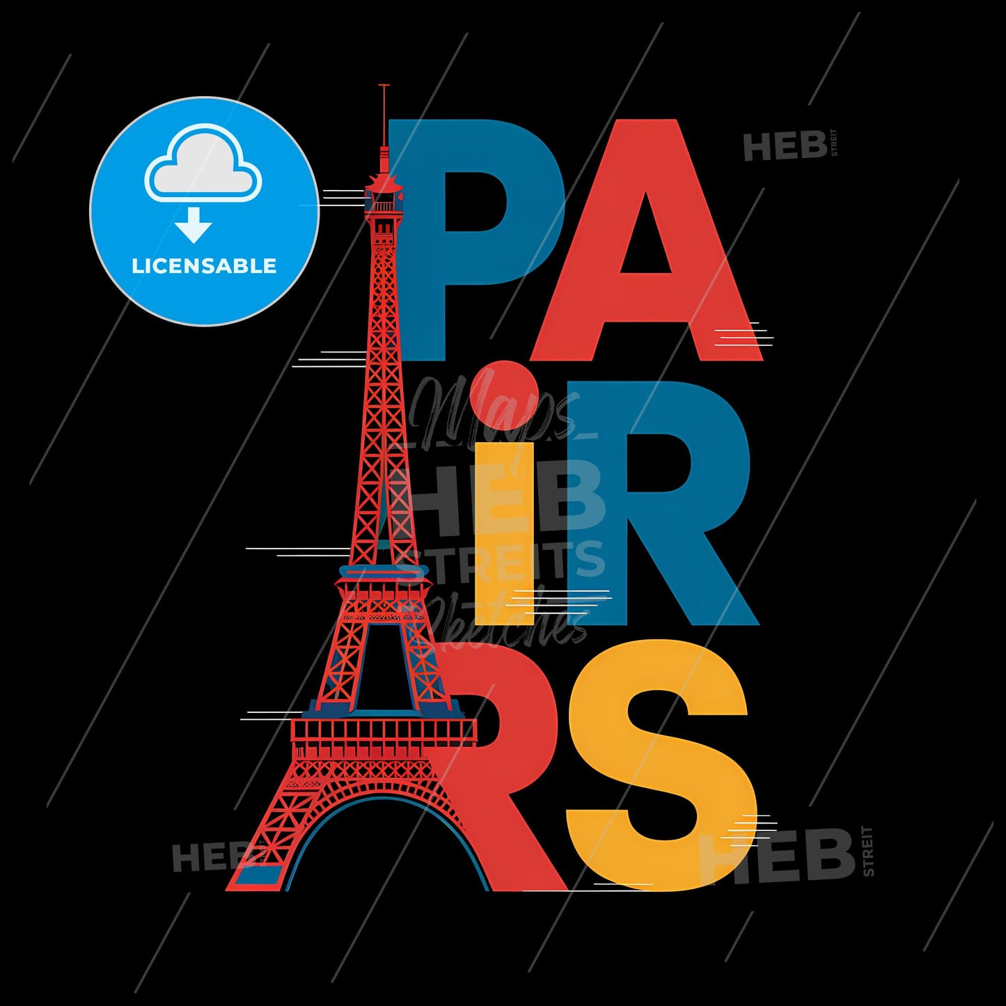 Urban Harmony: Eiffel Tower Infused in Bold Geometric Typography