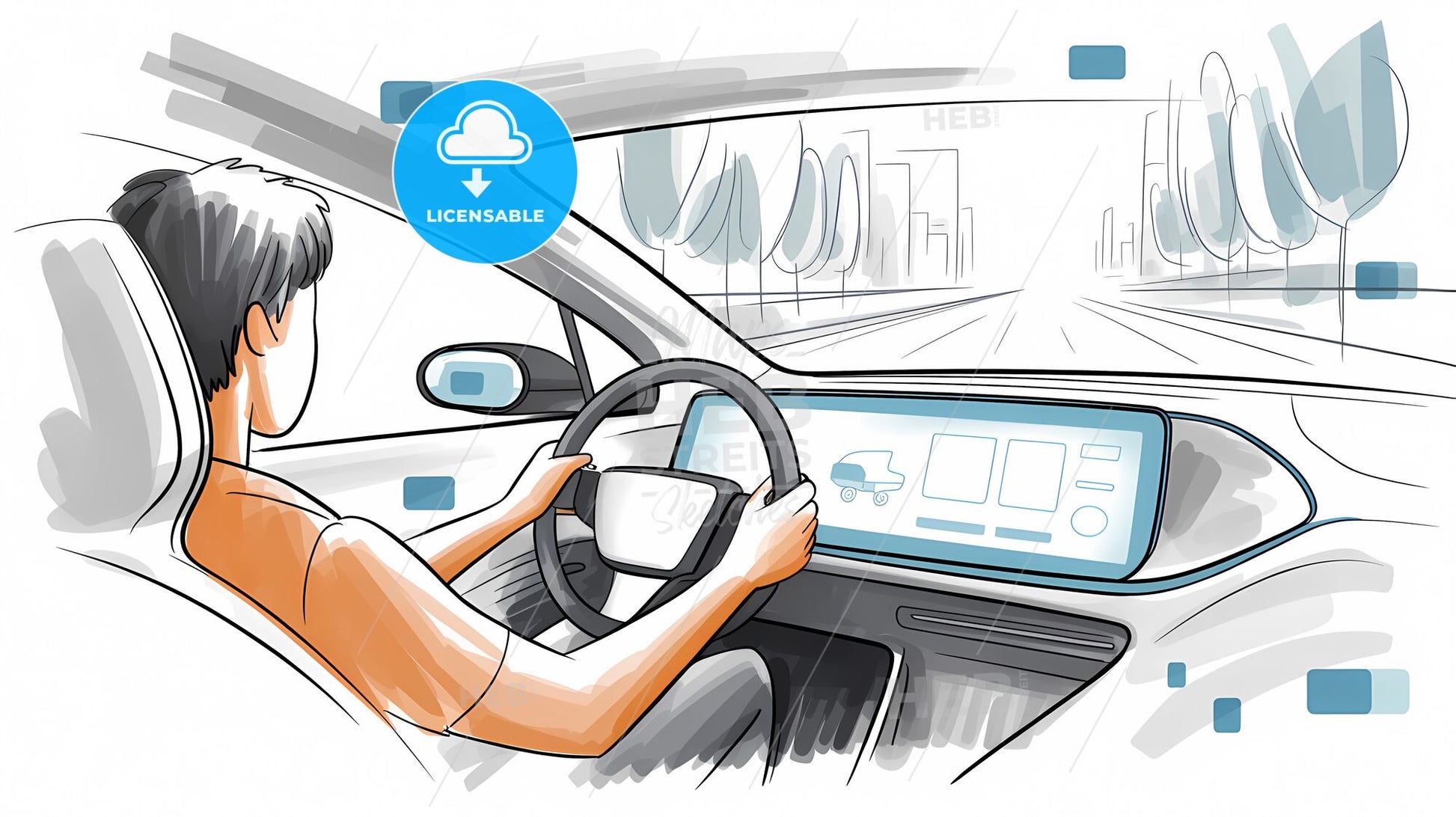 Urban Journey: A Dynamic Driver's Perspective in Modern Vehicle Interior