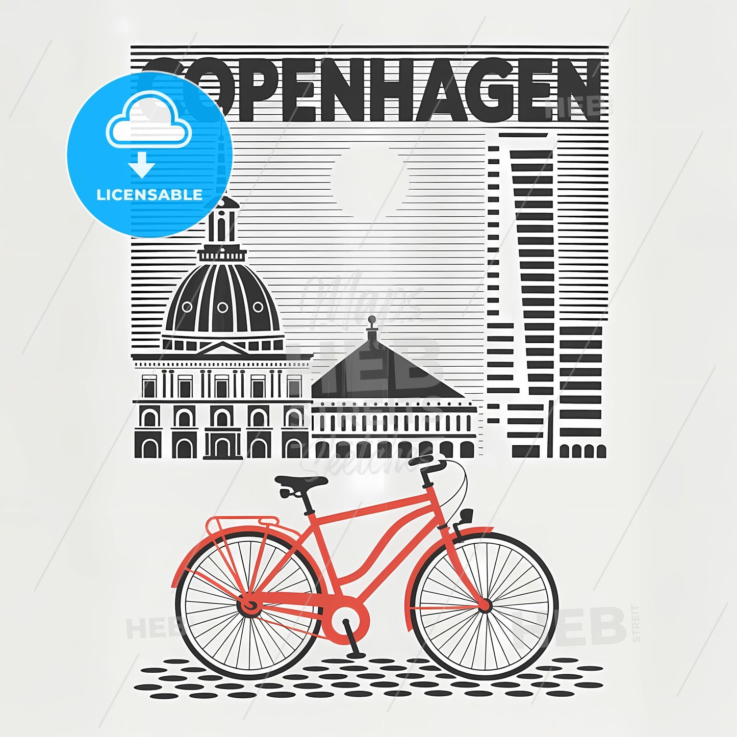 Urban Symphony: Copenhagen Landmarks with Iconic Red Bicycle