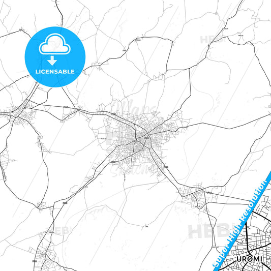 Uromi, Nigeria light map with streetnames, citynames and districts