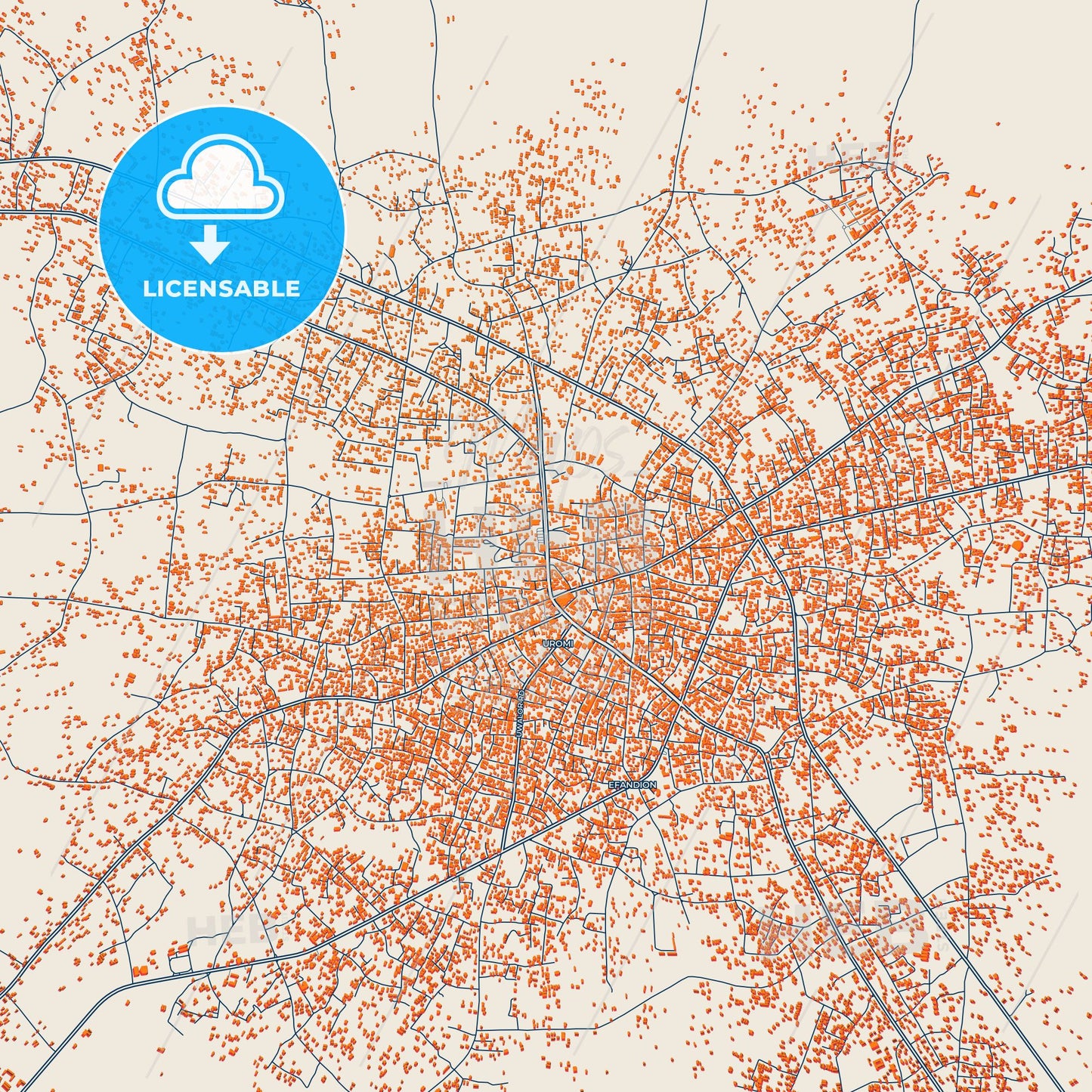 Colorful Uromi Street Map with Labels and Buildings