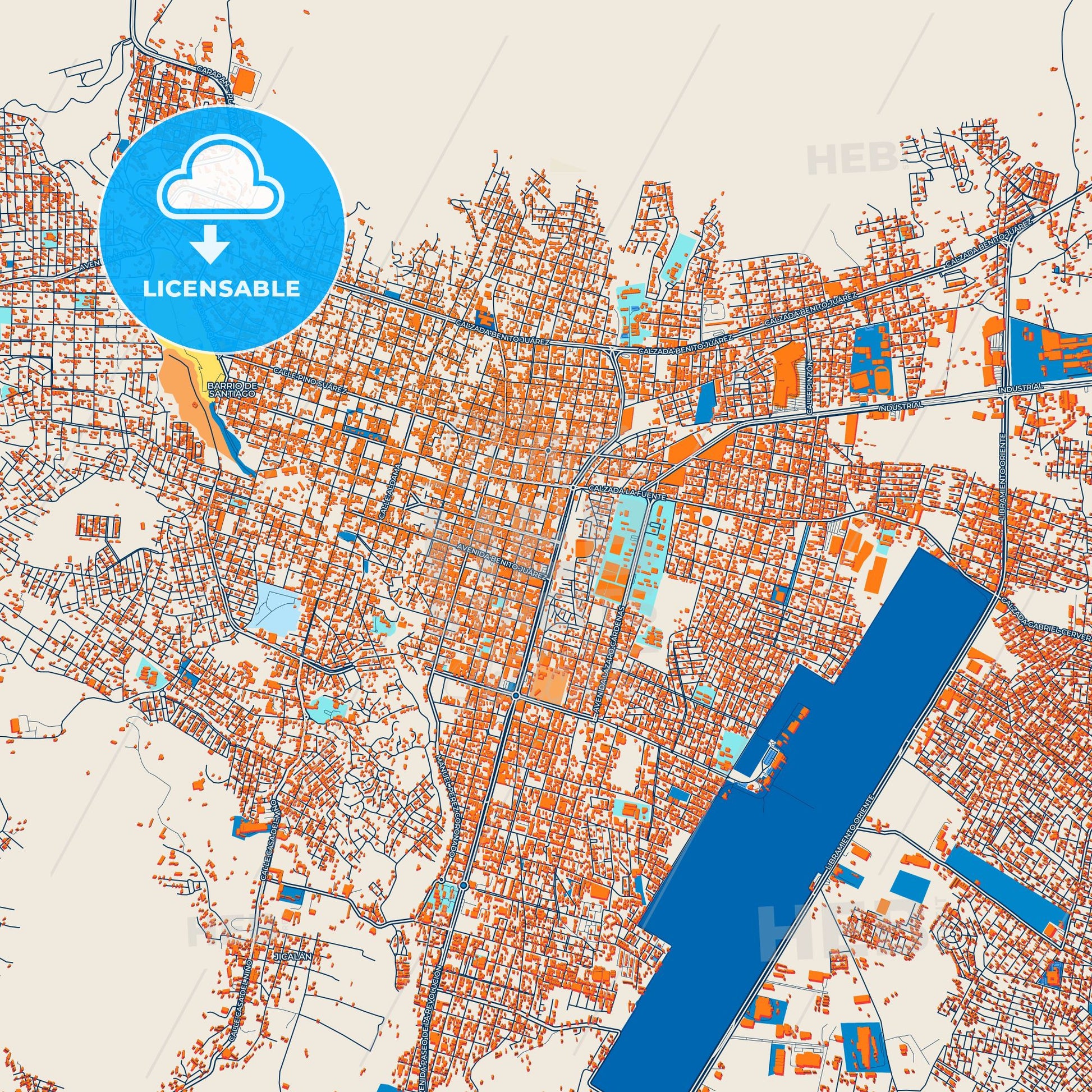 Colorful Uruapan Street Map with Labels and Buildings