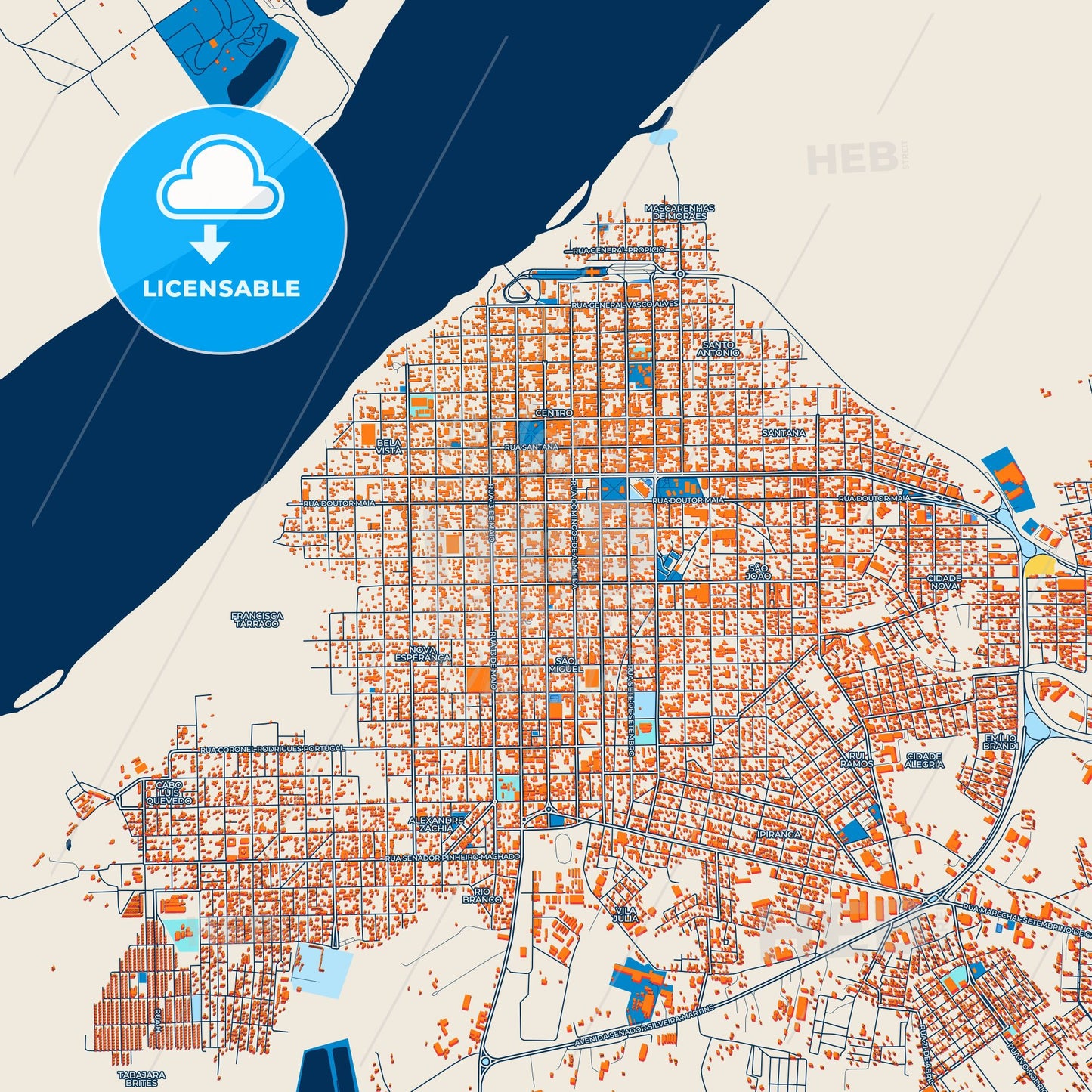 Colorful Uruguaiana Street Map with Labels and Buildings