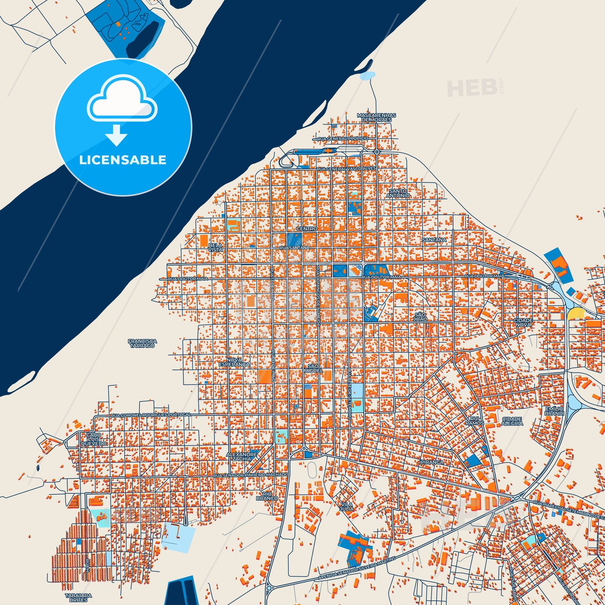 Colorful Uruguaiana Street Map with Labels and Buildings