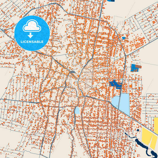 Colorful Urus-Martan Street Map with Labels and Buildings