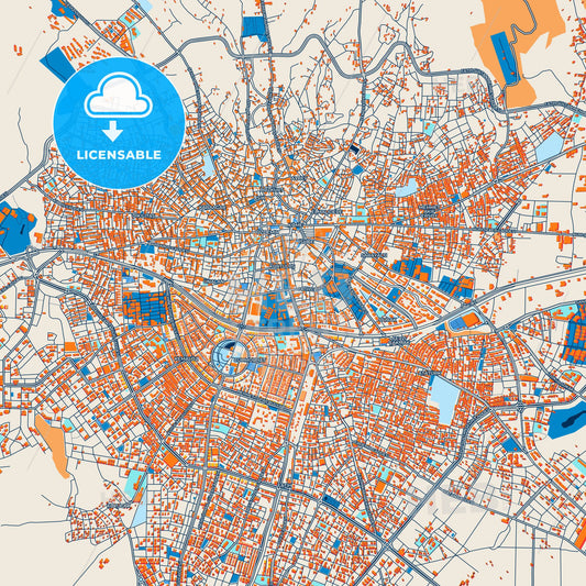 Colorful Uşak Street Map with Labels and Buildings