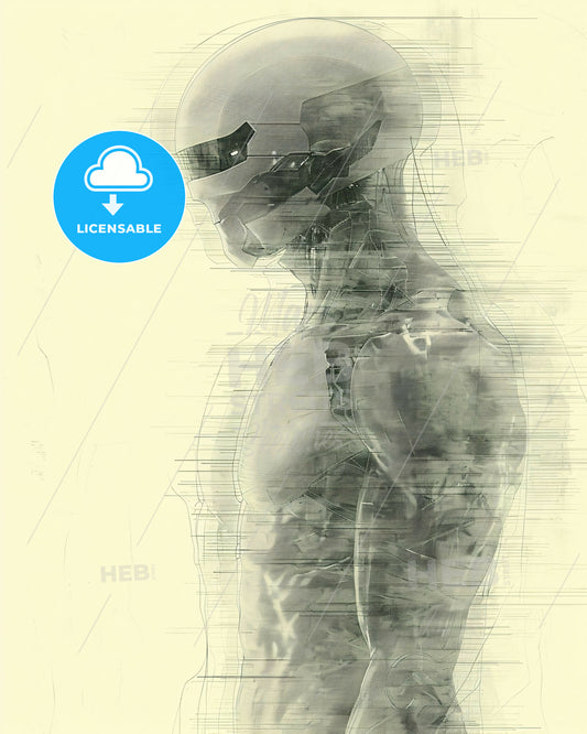 Hollywood Studio Sketch Style Illustration - A man wearing a helmet