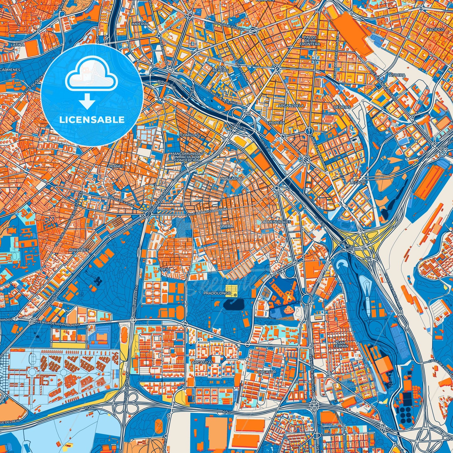 Colorful Usera Street Map with Labels and Buildings