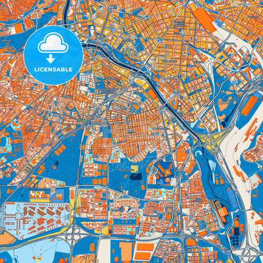 Colorful Usera Street Map with Labels and Buildings
