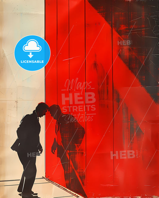 Vibrant Painting with Silhouette of Man and Woman, Propaganda-Style, Art Focus