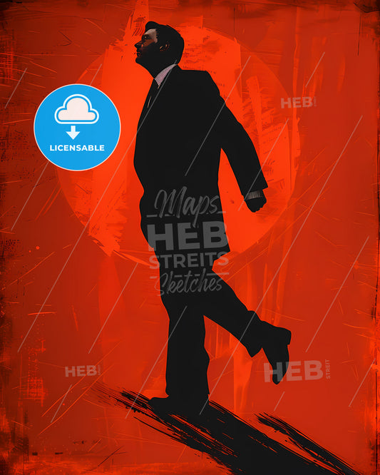 Vibrant, Propaganda-Style Painting of a Suited Man Walking - Art, Abstract, Surrealism, Digital Art