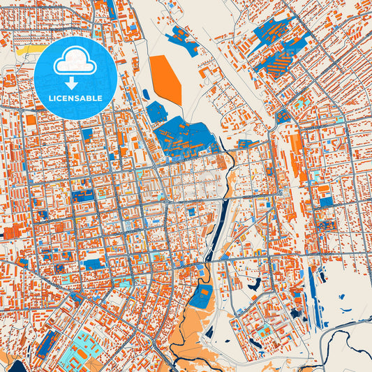 Colorful Ussuriysk Street Map with Labels and Buildings