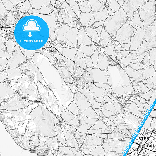 Uster, Switzerland light map with streetnames, citynames and districts
