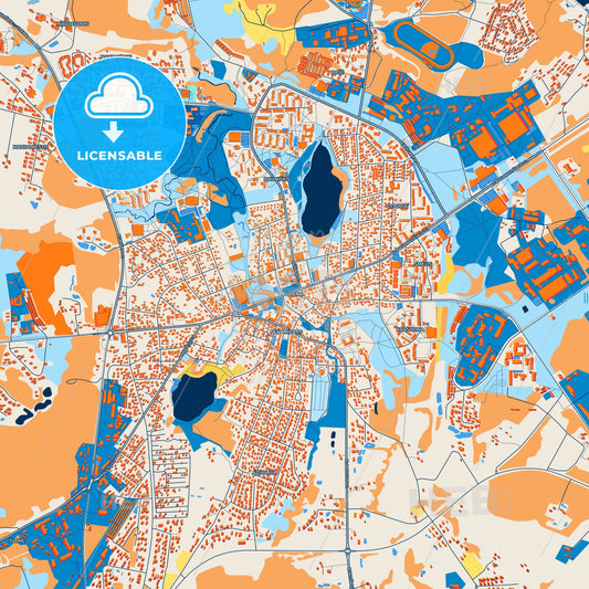 Colorful Utena Street Map with Labels and Buildings