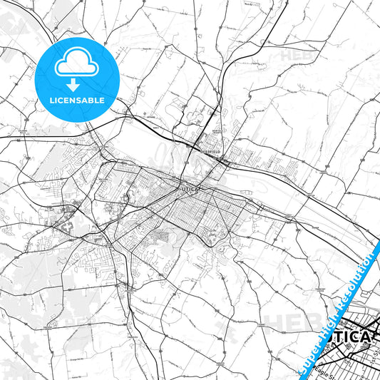 Utica, New York light map with streetnames, citynames and districts