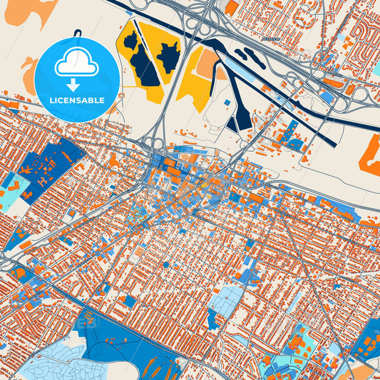 Colorful Utica Street Map with Labels and Buildings