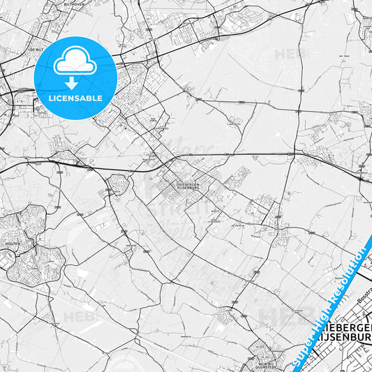 Utrechtse Heuvelrug, Netherlands light map with streetnames, citynames and districts